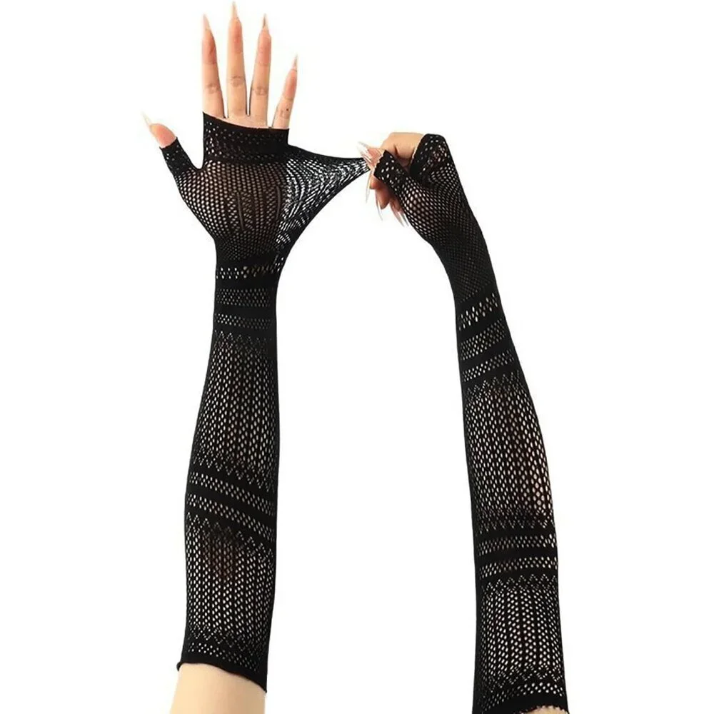 Women's Fishing Halloween Black 11 Net Gloves Fingerless Gothic Accessories